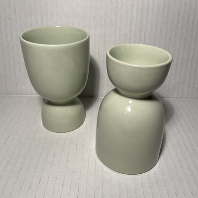 Vintage Double Egg Cup Set Of Two Light Green Glazed Mid Century Modern England