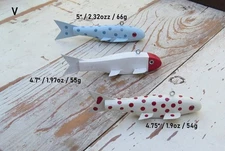 3 Folk Art Handmade/Painted Wood Fish Decoys Spearing/Ice Fishing Weighted (V)