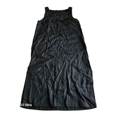 Madewell Womens Sz L Black Linen Blend Vneck Midi Tank Dress