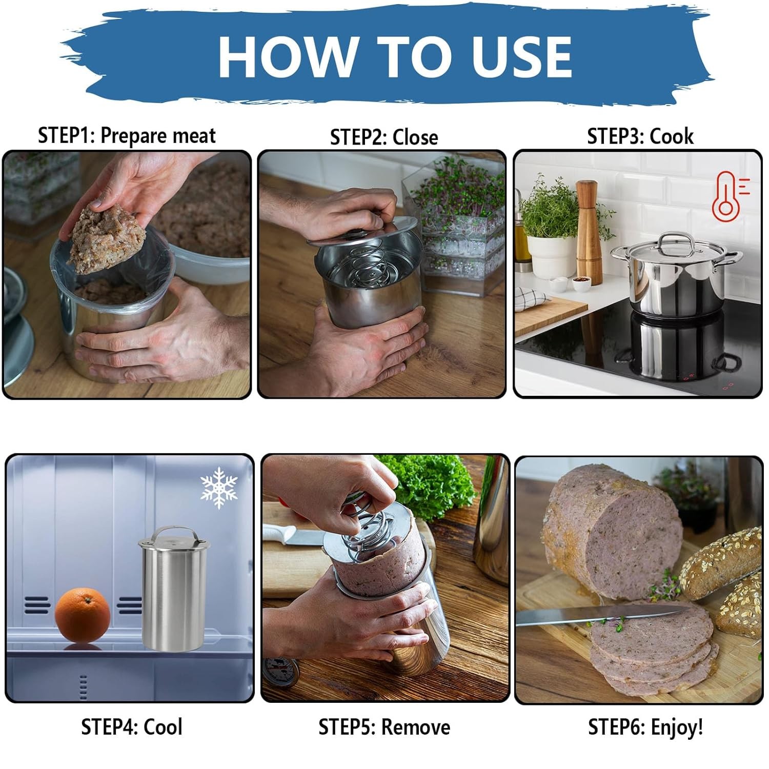 Stainless Steel Ham Maker Meat Press Cooker for Making Healthy Silver 