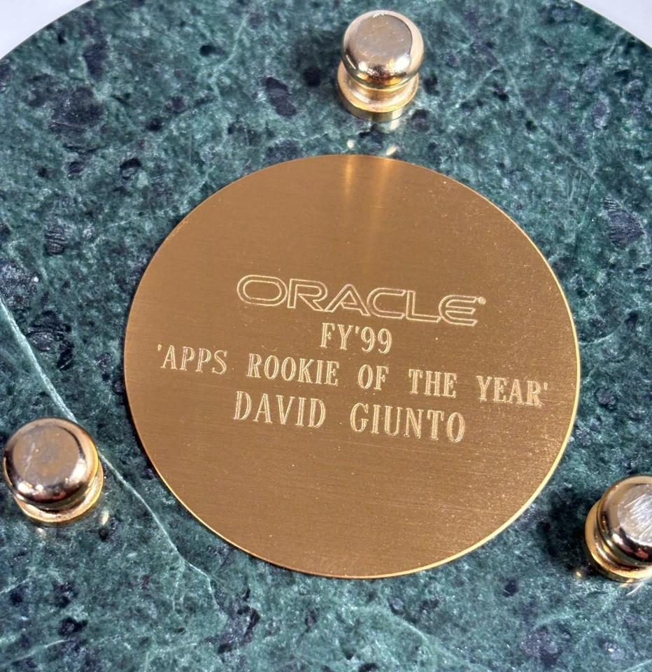 Oracle 1999 App Creation Employee Award 7" Hourglass Timer Gold & Marble Vintage - Image 4 of 4