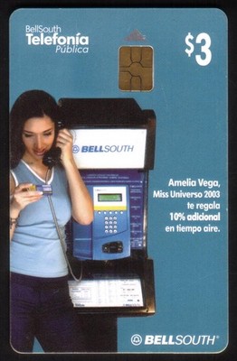 $3 Amelia Vega Miss Universe 2003 on Payphone (Chip Card) USED Phone Card