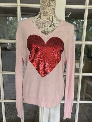 Wildfox Sweater White Label XS Sequin Heart, Pink, V Neck, NWT