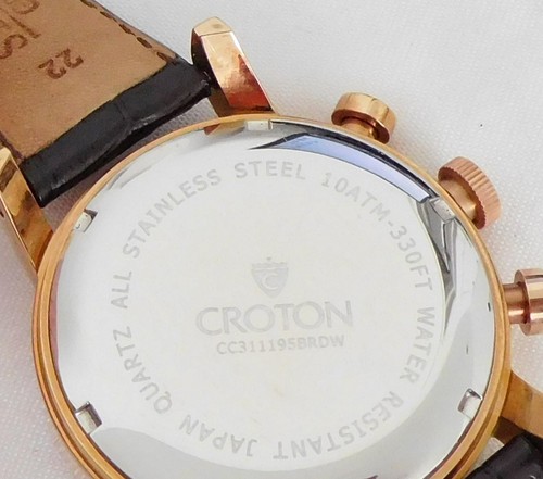 MEN'S CROTON CHRONOMASTER ROSE GOLD TONE STAINLESS QUARTZ WRISTWATCH - Picture 5 of 9