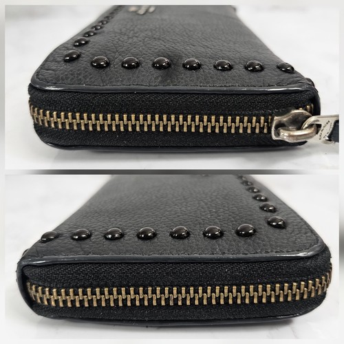 Cartera COACH Remaches Cuero Guijarro Negro Acordeón Tachuela Cremallera Alrededor F1792 - Imagen 4 de 18