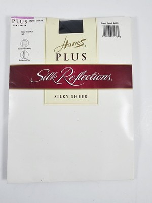 Hanes Plus Silk Reflections Silky Sheer Pantyhose Two Plus Jet Black NIP