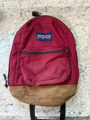 Vintage 90s Jansport Leather Bottom Red Backpack Day Pack Made in USA