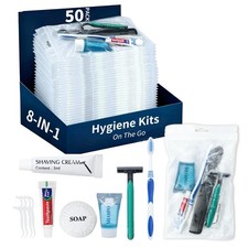 50 Pack Hygiene Kits for Homeless in Bulk, 8-in-1 Personal Toiletry Kit Indiv...