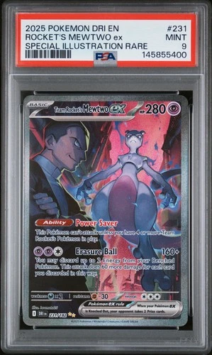 2025 POKEMON DRI EN-DESTINED RIVALS #231 TEAM ROCKET'S MEWTWO EX PSA 9