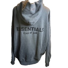 Fear of God Essentials Washed Charcoal Hoodie, Oversized Pullover, Unisex Large