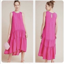 Anthropologie Maeve Dress Womens Small Pink Marlene Tiered Midi  Size XS P 1782