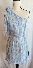 New Lulus Chiffon Blue Floral Lined One-Shoulder Mini Party Dress Size Small 