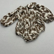 Kate Quinn Bamboo Romper 3-6 Months Cat Print Smocked Waist Peter Pan Collar