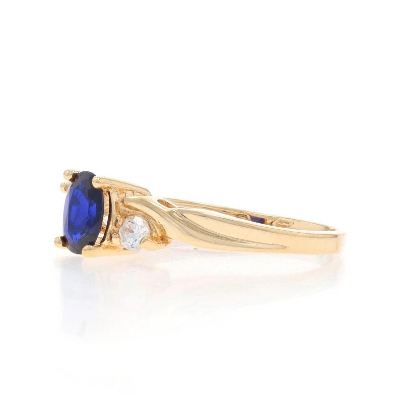 Yellow Gold Lab-Created Sapphire & Cubic Zirconia Bypass Ring - 10k Oval .72ctw - Image 3 of 4