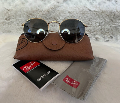 Ray-Ban RB3447 Round Sunglasses Gold Metal Frame Blue Gradient Glass 50-21 145