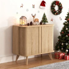 Fluted Sideboard Buffet Cabinet with Storage, 27” Curvy Edge Accent Storage C...