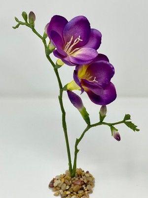 10'' PURPLE FREESIA Soft Silk flower artificial aquarium plant, Stone base, Betta