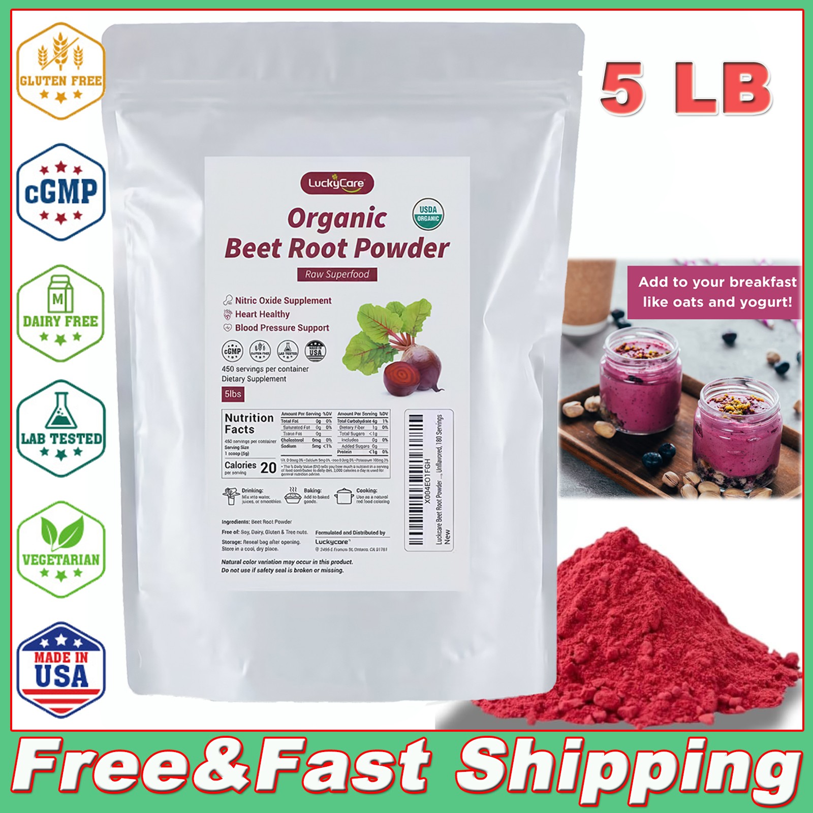 5 LB Organic Beet Root Powder Raw Non GMO Pure Superfood Drink/smoothies Mix