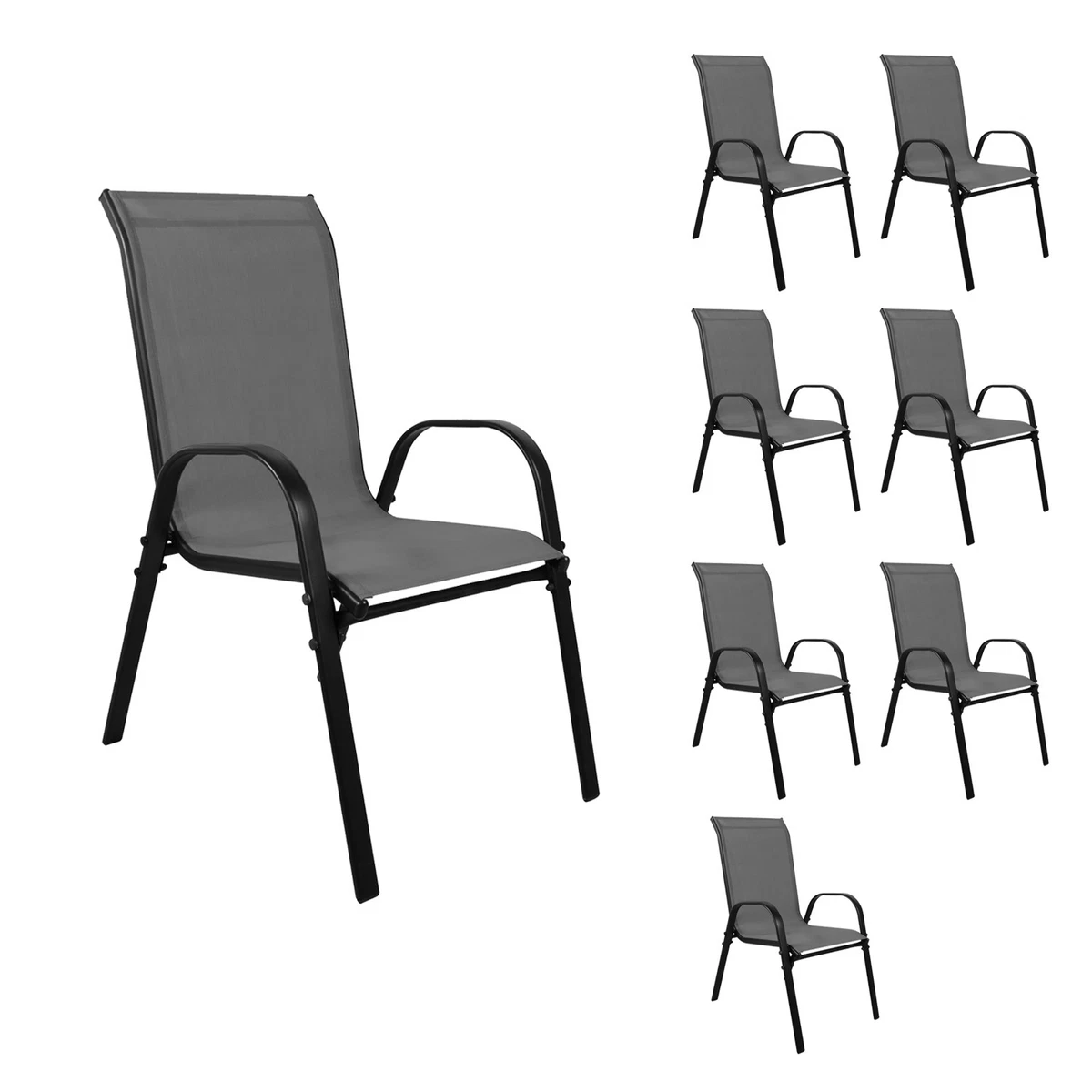 8 uds. Silla apilable XL silla apilable aluminio - mezcla de metal negro textiles Anth.