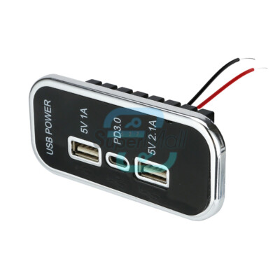 3-port 35.5W PD Fast Charge USB+Type-C Car Charger 12/24V Power Adapter Socket