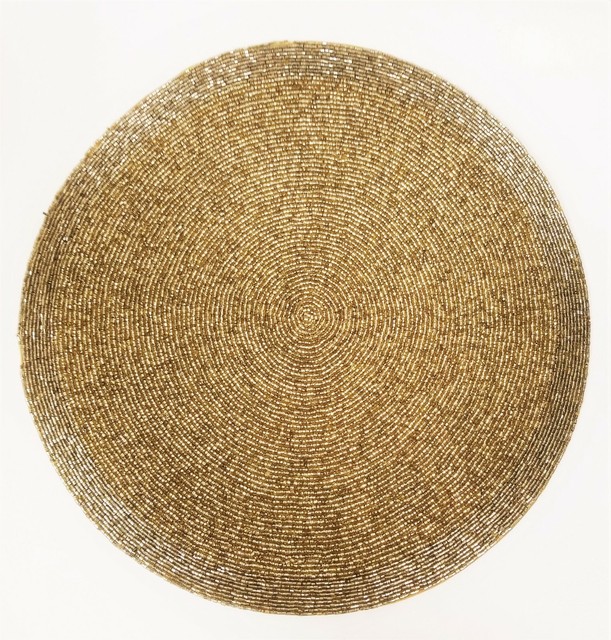 NEW NICOLE MILLER BEADED 15" ROUND GOLD,BRASS CHARGERS,PLACE MATFROM