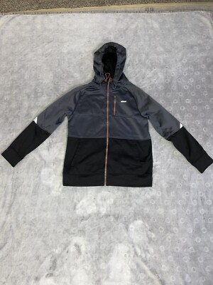 Hind Mens Small ZIP Jacket With Hood Gray/Black With Orange Zippers