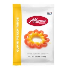 Albanese 4.5 lb Gummi Peach Rings Orange & Yellow Gummy Candy Sealed Bag