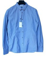 camicia uomo slim fit manica lunga estiva button down cotone pois blu AGLINI M