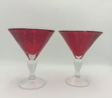 Beautiful Hand Blown Red Seeded Bubble Glass - Cocktail Martini Glasses Set Of 2