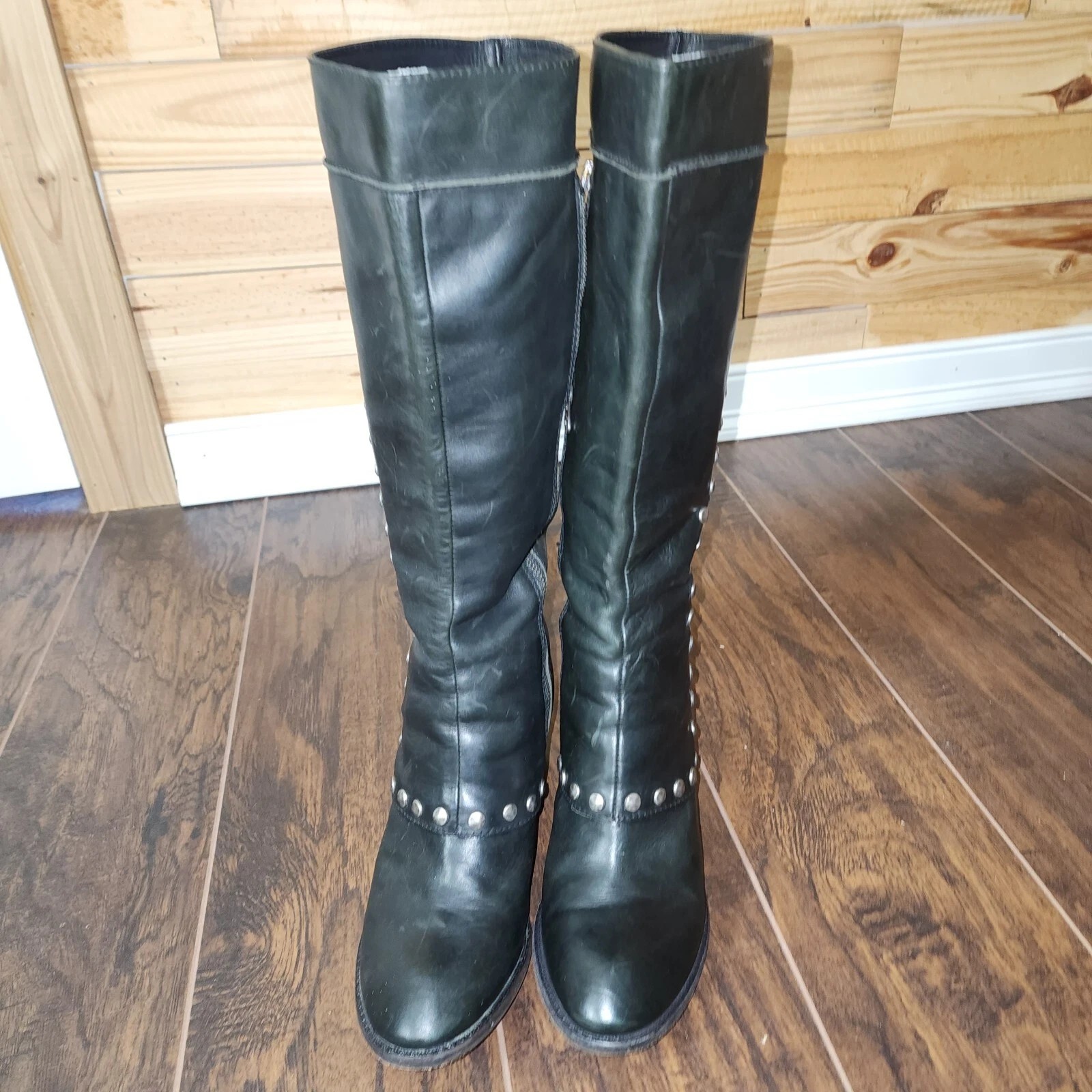 Kork Ease Women Tall Leather Studded Riding Boots Shoes Size 9 Biker