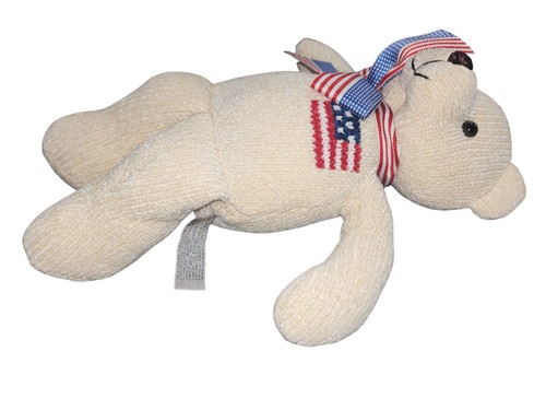 Color Rich Ltd Brand - Beige Corduroy Patriotic Plush Bean Bag 12” Bear EUC - Picture 4 of 8