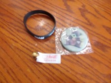 Steiff Button clip on earring with tag, Pin 100th An 2008, Rubber bracelet lot K