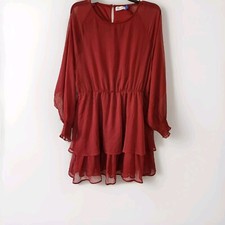 Women's Burgundy Dress | Long Sleeves And a Layered Skirt