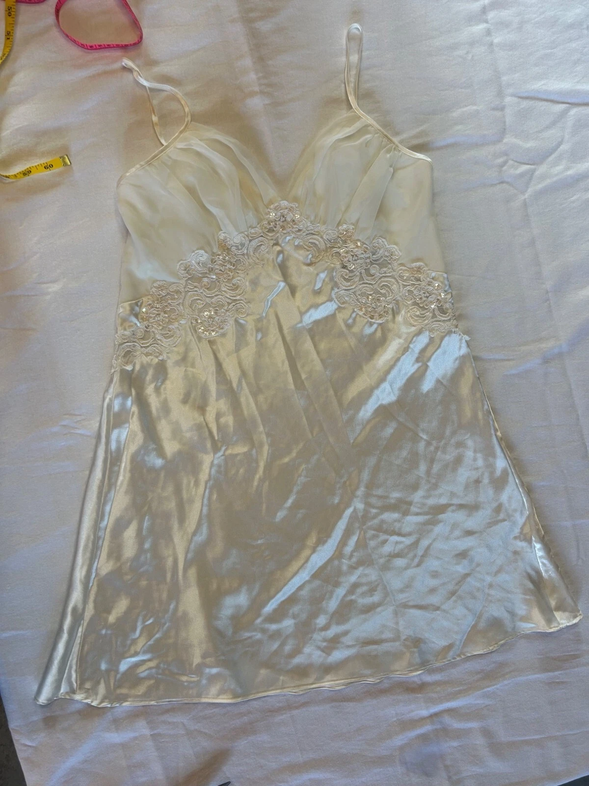 UNDERCOVER Abito slip ballerina seta vintage anni 90 Victorias Secret L avorio raso pizzo