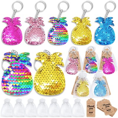 60 Pack Double-Deck Pineapple Sequin Keychain Set with 20 Pineapple Keychains...