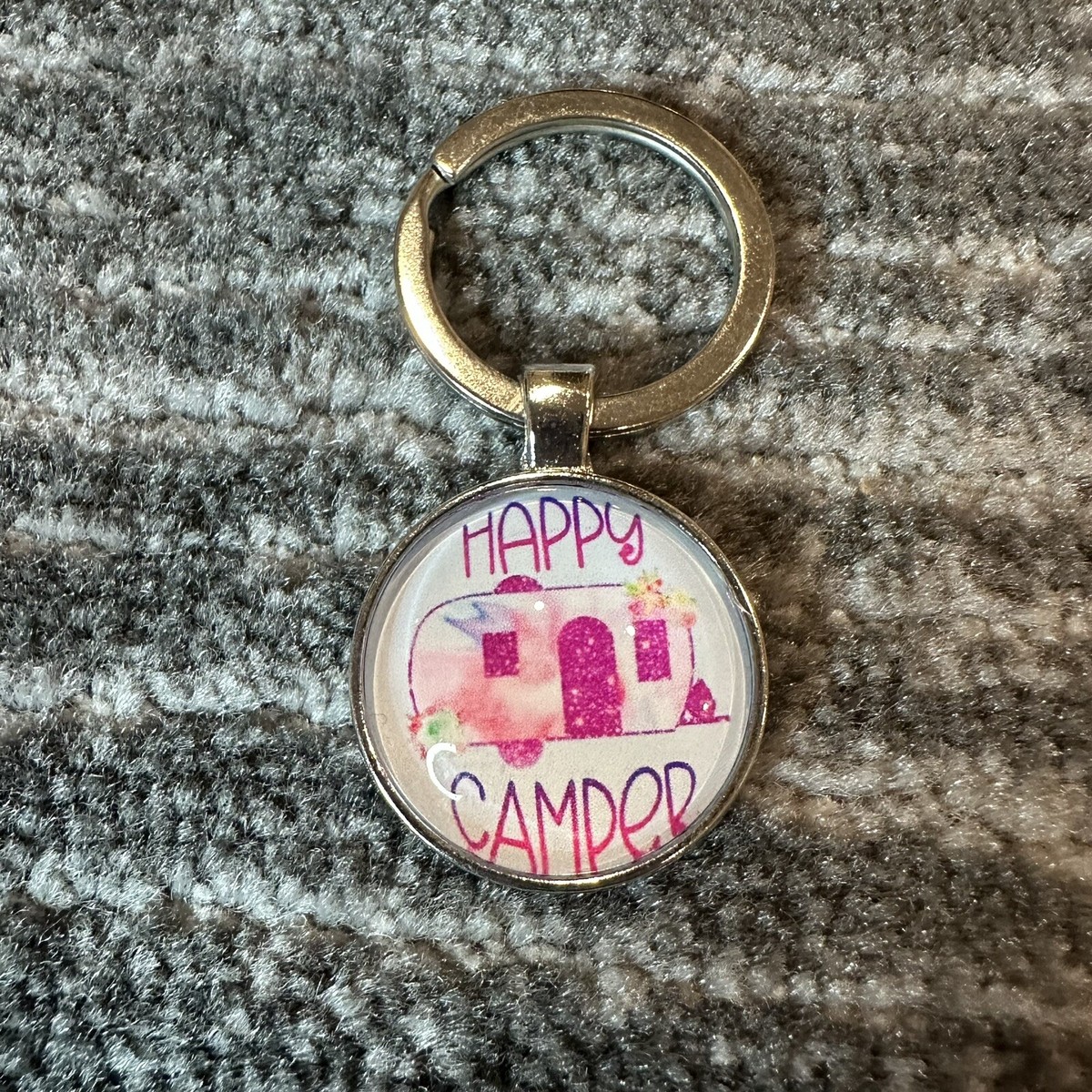 Happy Camper Keyring Bag Charm Key Fob Keychain Pink Camping RV Travel New  | eBay