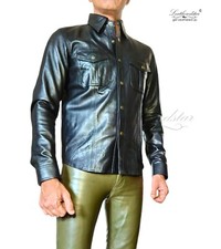 Black color leather shirt made in soft  Smooth Sheepskin leather