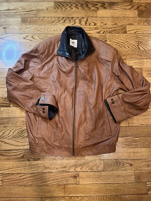 Maus & Hoffman Jacket Mens 40 Light Brown Thin Bomber Lambskin Leather Full Zip