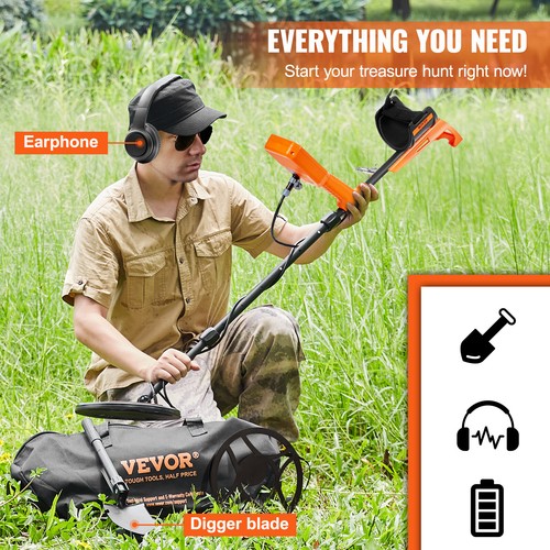 VEVOR Waterproof Metal Detector Professional Rechargeable Gold Detector 12" Coil - Picture 6 of 12