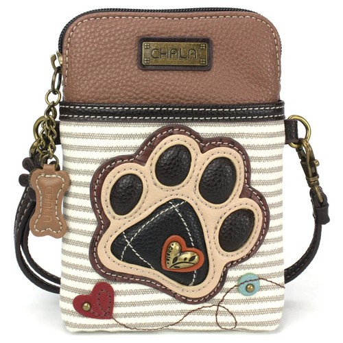 NEU CHALA HUND WELPE PFOTE BRAUN GESTREIFT HANDY CROSSBODY HANDTASCHE VERSTELLBARER RIEMEN