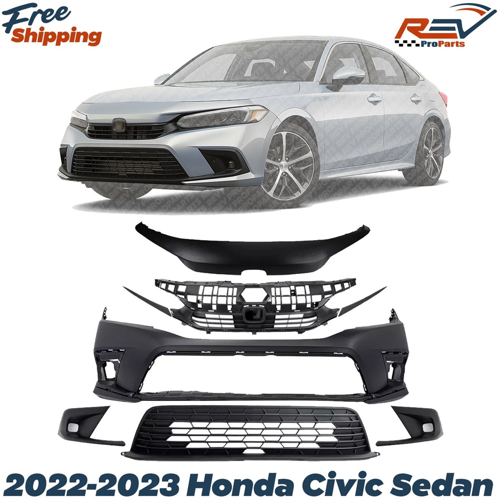 Front Bumper Cover Paintable & Grille Assembly Kit For 2022-2023 Honda Civic