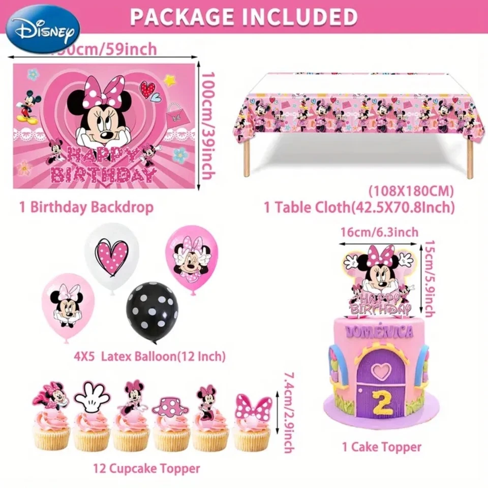 Disney MINNIE MAUS Geburtstag Set Minnie Mouse Banner Hintergrund Cupcake Topper - Bild 3 von 4
