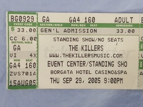 9-29-05 2005 THE KILLERS Concert Ticket Stub Borgata Hotel Casino Atlantic City - Picture 2 of 6
