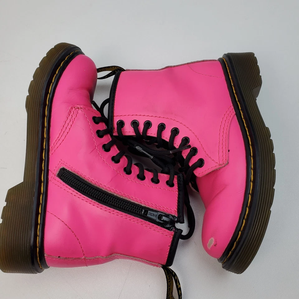 Dr Doc Martens Girls Size 12 US Hot Pink Combat Leather 1460 Zip Lace Up Boots - Image 4 of 4