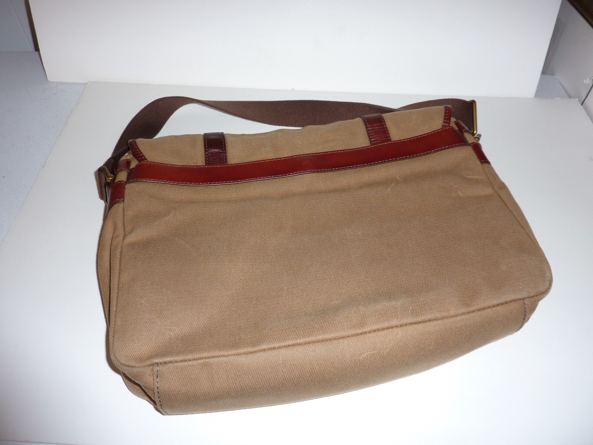 Fossil Messenger Bag Estate EW East West MBG9029 Canvas w Leather 