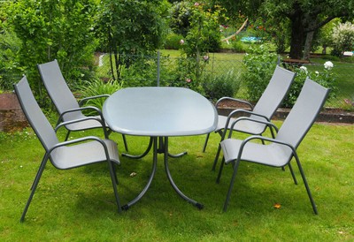 Gartenmöbel Sitzgruppe Set Hochlehner Alu stapelbar, Tisch ...