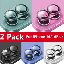 2 Pack For iPhone 16/16 Plus Tempered Glass Metal Camera Lens Protector Cover