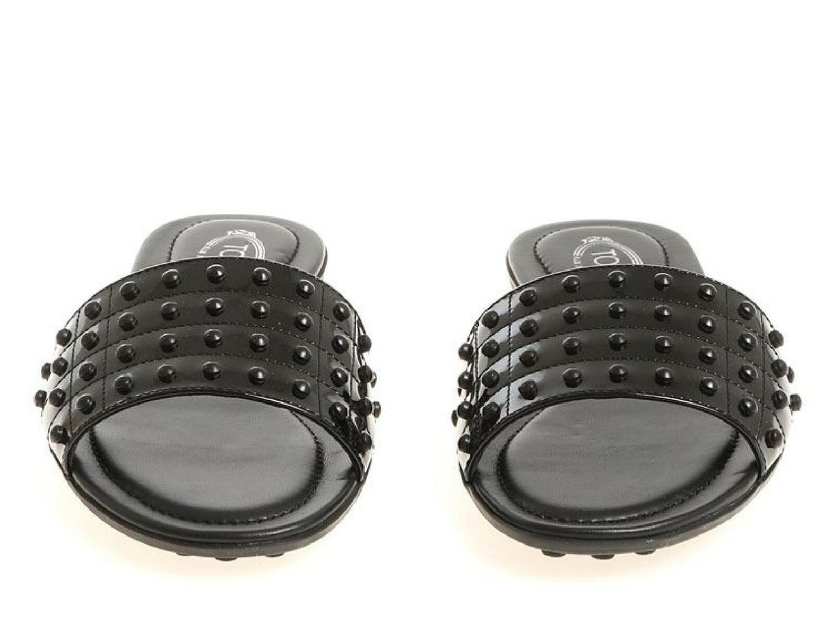 Tod's Women's fashion flat slide sandals in black patent