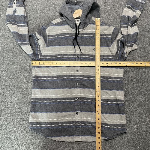 BILLABONG Men’s Large Button up Fleece Flannel Jacket Hoodie Striped Blue Gray - Picture 6 of 6