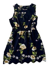 Urban Outfitters ByCorpus Blue Black Floral Scalloped Open Back Dress Pockets L